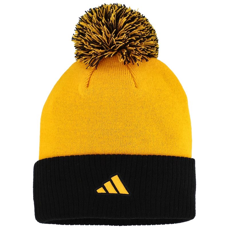 Bonnet en tricot à revers Laurel avec pompon adidas Gold Pittsburgh Penguins pour femme