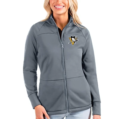 Women's Antigua Gray Pittsburgh Penguins Links Full-Zip Golf Jacket