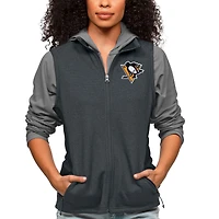 Women's Antigua Heather Charcoal Pittsburgh Penguins Primary Logo Course Full-Zip Vest