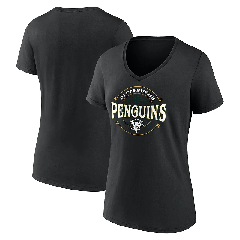 T-shirt noir Pittsburgh Penguins à col en V pour femmes