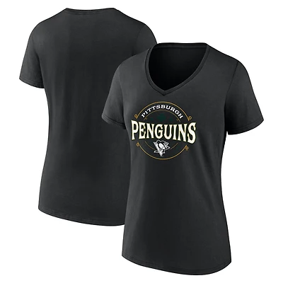 T-shirt noir Pittsburgh Penguins à col en V pour femmes