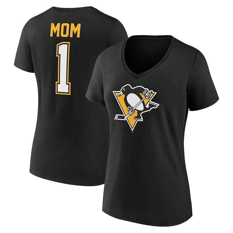 T-shirt noir à col en V pour femme, motif Penguins de Pittsburgh, spécial fête des mères