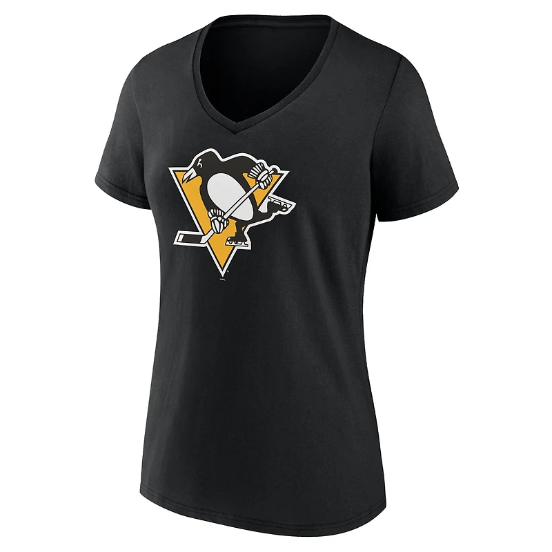 T-shirt noir à col en V pour femme, motif Penguins de Pittsburgh, spécial fête des mères