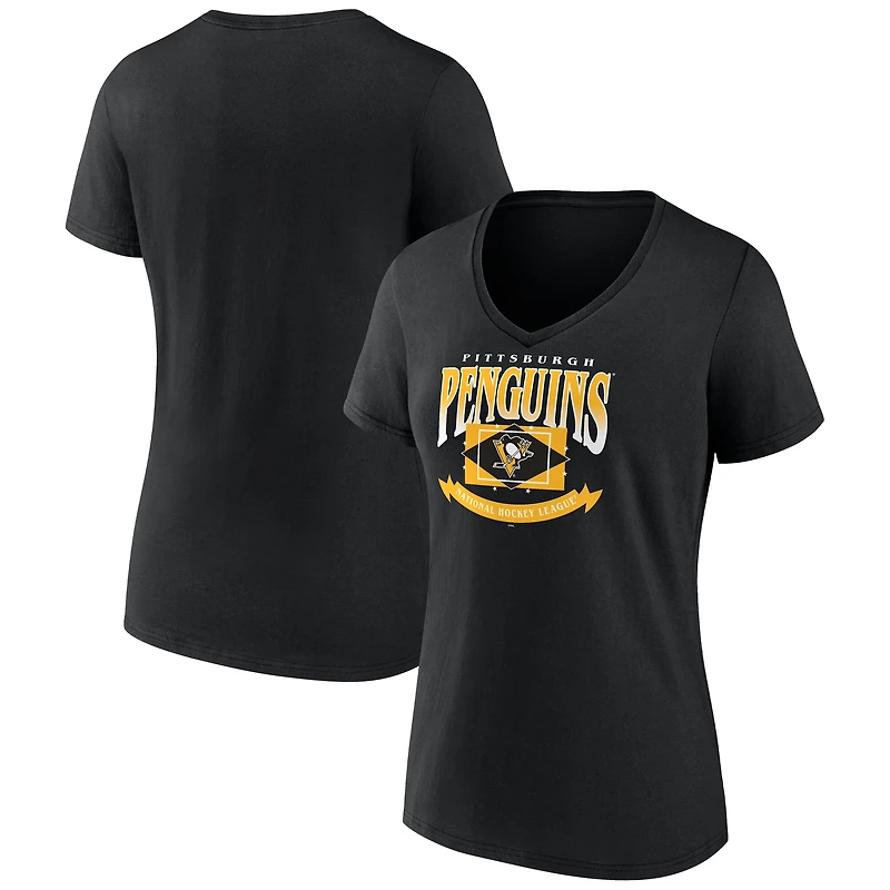 T-shirt noir à col en V Pittsburgh Penguins pour femmes