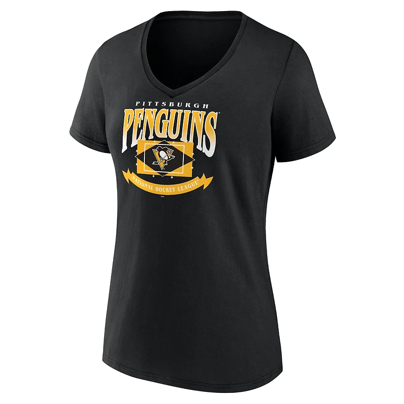T-shirt noir à col en V Pittsburgh Penguins pour femmes