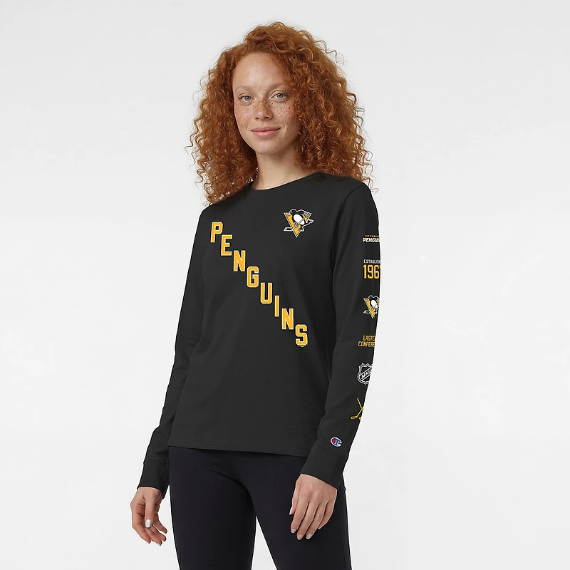 T-shirt à manches longues Champion Black Pittsburgh Penguins 2-Hit pour femmes