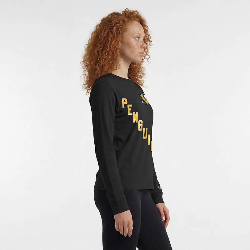 T-shirt à manches longues Champion Black Pittsburgh Penguins 2-Hit pour femmes