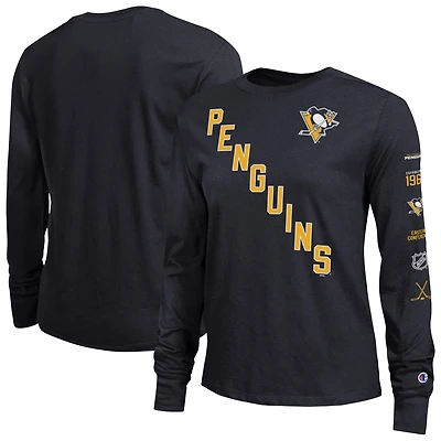T-shirt à manches longues Champion Black Pittsburgh Penguins 2-Hit pour femmes
