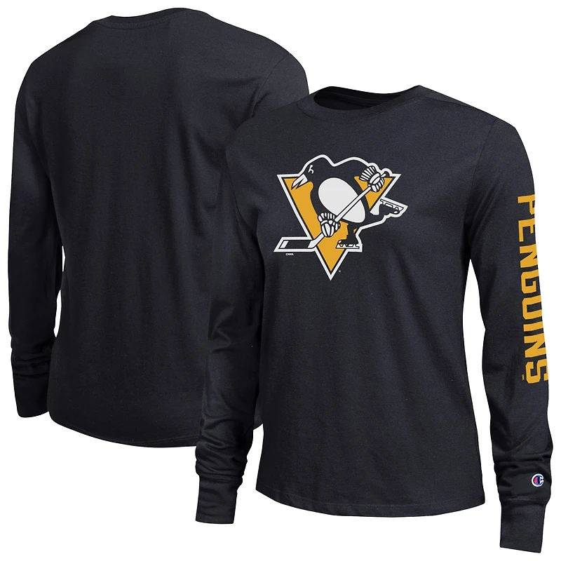 Women's Champion Black Pittsburgh Penguins 2-Hit Long Sleeve T-Shirt
