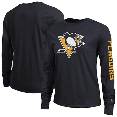 Women's Champion Black Pittsburgh Penguins 2-Hit Long Sleeve T-Shirt