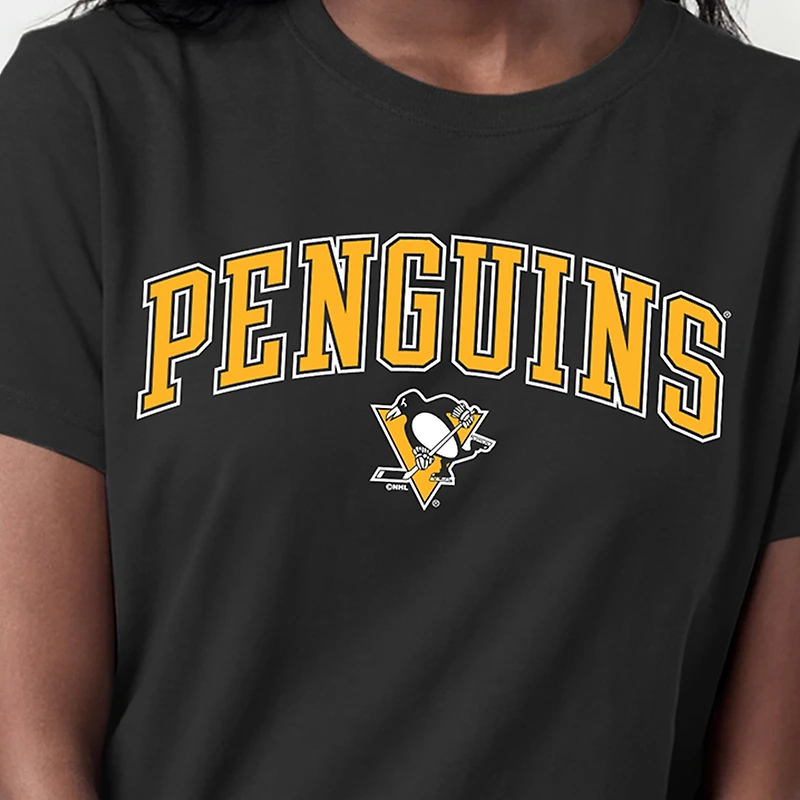 Women's Champion Black Pittsburgh Penguins Arch Mascot Logo T-Shirt