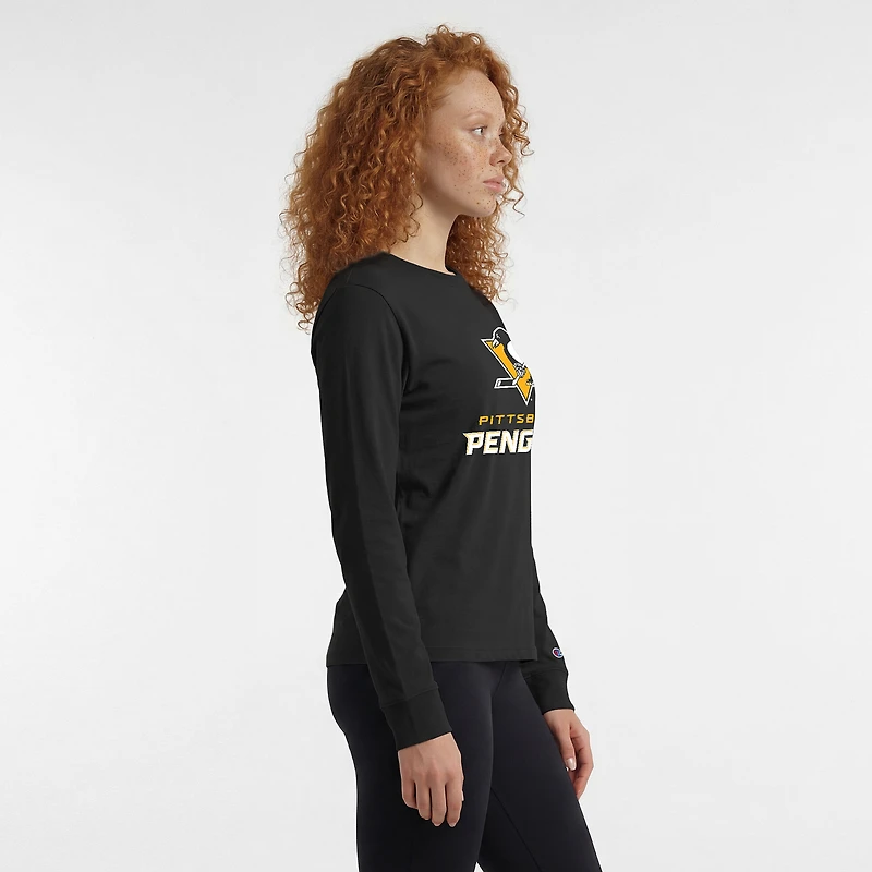 Women's Champion Black Pittsburgh Penguins Wordmark Lockup Long Sleeve T-Shirt