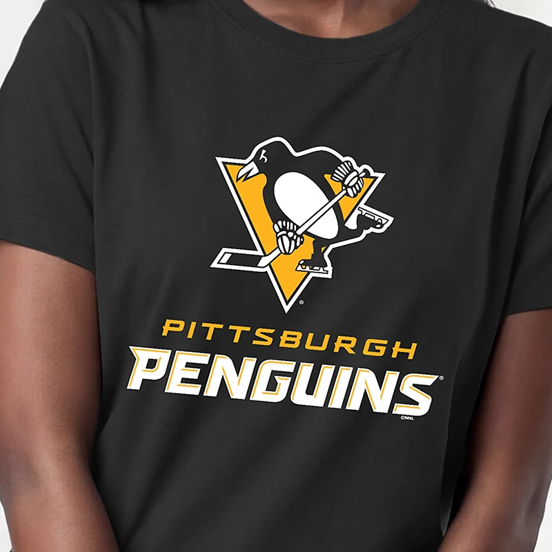 T-shirt noir Champion Pittsburgh Penguins pour femmes avec logo Lockup