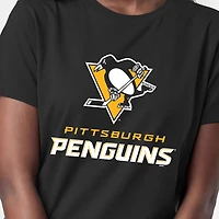 T-shirt noir Champion Pittsburgh Penguins pour femmes avec logo Lockup