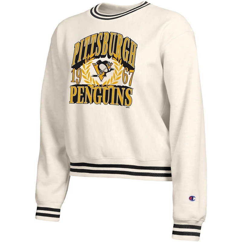 Women's Champion  Cream Pittsburgh Penguins Bold Laurels Reverse Weave Yarn Crewneck Sweatshirt