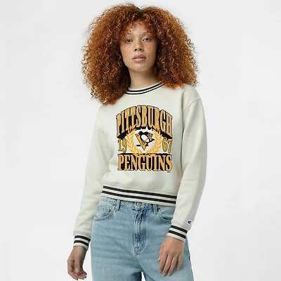 Women's Champion Cream Pittsburgh Penguins Bold Laurels Reverse Weave Yarn Crewneck Sweatshirt