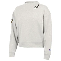 Women's Champion  Oatmeal Pittsburgh Penguins Collar Script Triumph Fleece Crewneck Sweatshirt