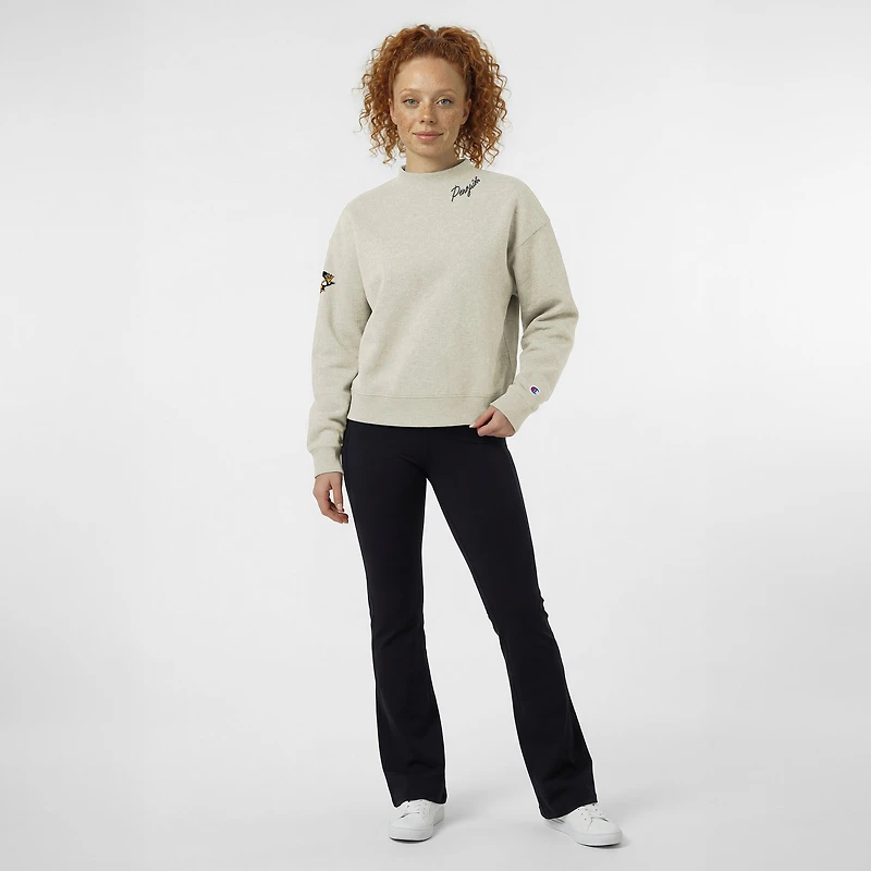 Women's Champion  Oatmeal Pittsburgh Penguins Collar Script Triumph Fleece Crewneck Sweatshirt