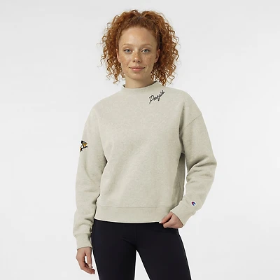 Women's Champion  Oatmeal Pittsburgh Penguins Collar Script Triumph Fleece Crewneck Sweatshirt