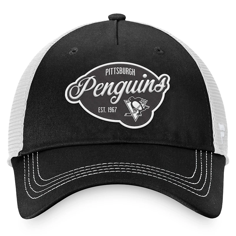 Casquette réglable de camionneur fondamental des Penguins de Pittsburgh Fanatics pour femmes, noir/blanc