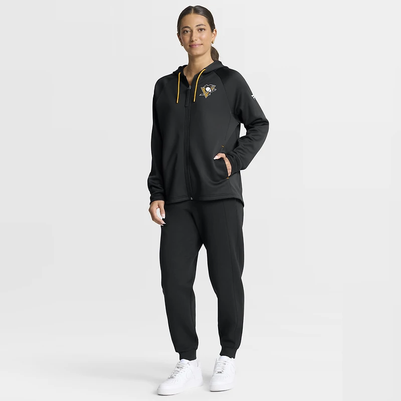Sweat à capuche zippé entièrement Fanatics Black Pittsburgh Penguins Authentic Pro Rink Raglan pour femme