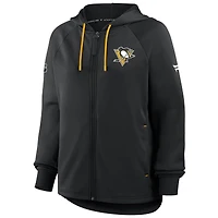 Sweat à capuche zippé entièrement Fanatics Black Pittsburgh Penguins Authentic Pro Rink Raglan pour femme