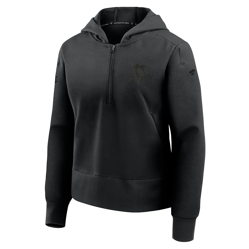 Women's Fanatics Black Pittsburgh Penguins Authentic Pro Road Tri-Blend Quarter-Zip Hoodie