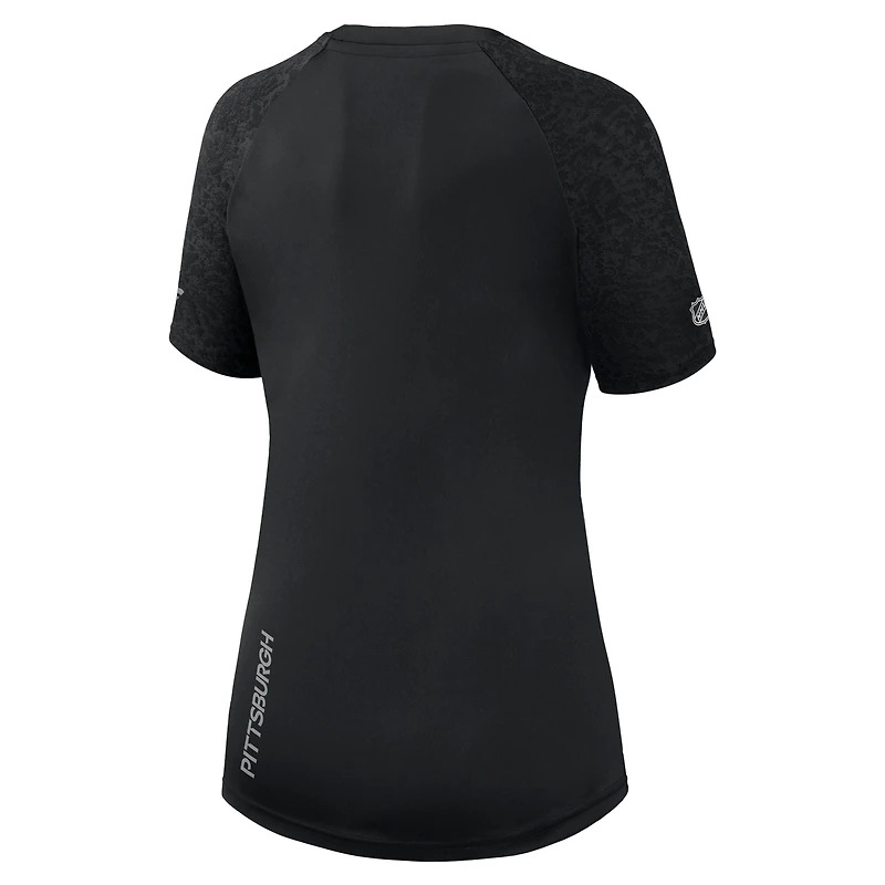 T-shirt authentique Pro Tech Fanatics pour femmes, noir, Pittsburgh Penguins