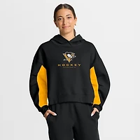 Sweat à capuche boxy noir carreaux arrière des Penguins de Pittsburgh Fanatics pour femmes