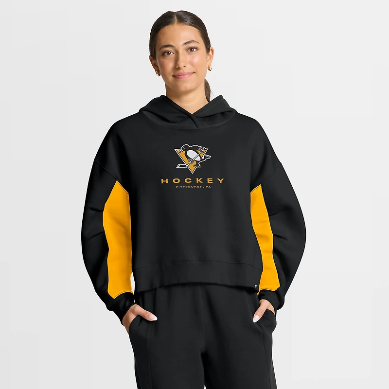 Sweat à capuche boxy noir carreaux arrière des Penguins de Pittsburgh Fanatics pour femmes