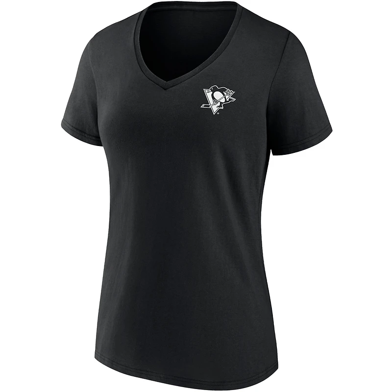 T-shirt noir à col en V de l'équipe Fanatics des Penguins Pittsburgh pour femmes