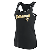 Débardeur noir à col rond et dos nageur avec logo Fanatics des Penguins de Pittsburgh pour femmes