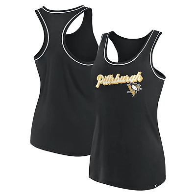Débardeur noir à col rond et dos nageur avec logo Fanatics des Penguins de Pittsburgh pour femmes