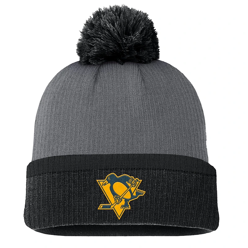 Women's Fanatics  Charcoal Pittsburgh Penguins Cuffed Knit Hat with Pom
