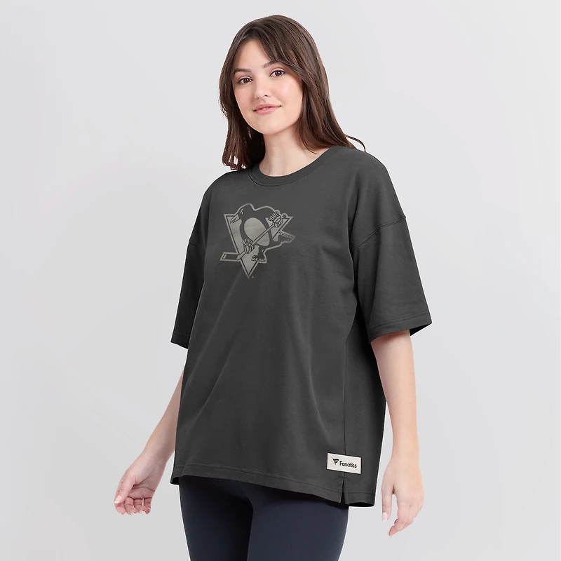 Women's Fanatics Charcoal Pittsburgh Penguins Oversized Elements Raw Edge Future Ground T-Shirt