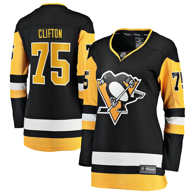 Maillot Connor Clifton noir des Penguins de Pittsburgh pour femmes, équipe nationale football américain