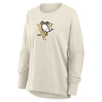 T-shirt à manches longues Fanatics Cream Pittsburgh Penguins pour femmes, logo vieilli