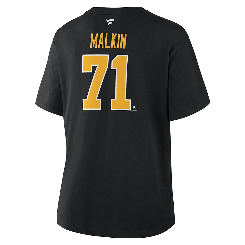 T-shirt noir authentique avec nom et numéro Stack des Penguins de Pittsburgh pour femmes Fanatics Evgeni Malkin