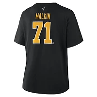 T-shirt noir authentique avec nom et numéro Stack des Penguins de Pittsburgh pour femmes Fanatics Evgeni Malkin