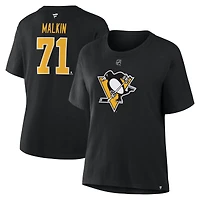 T-shirt noir authentique avec nom et numéro Stack des Penguins de Pittsburgh pour femmes Fanatics Evgeni Malkin