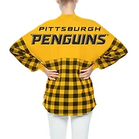 T-shirt à manches longues carreaux Buffalo Fanatics Gold Pittsburgh Penguins pour femmes