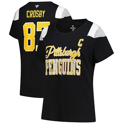 T-shirt à col rond noir Sidney Crosby pour femmes, avec nom et numéro, grande taille, des Penguins de Pittsburgh