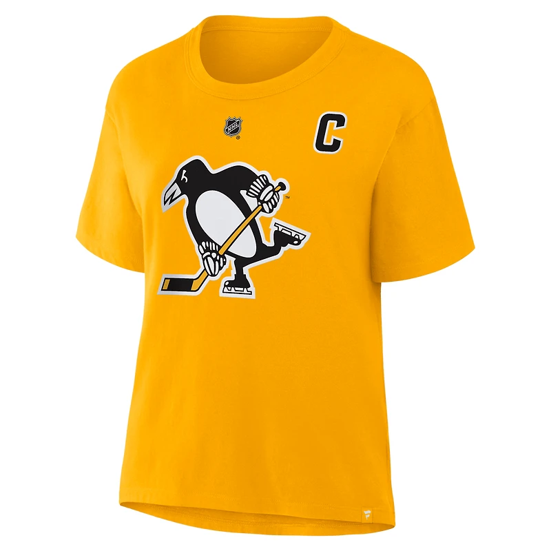 Women's Fanatics Sidney Crosby Gold Pittsburgh Penguins Authentic Stack Name & Number T-Shirt
