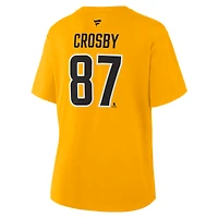 T-shirt authentique Fanatics Sidney Crosby Gold Pittsburgh Penguins pour femmes, avec nom et numéro superposés