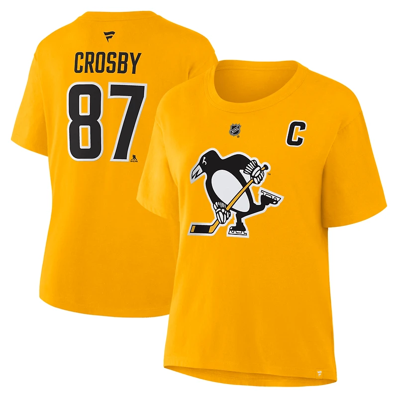 Women's Fanatics Sidney Crosby Gold Pittsburgh Penguins Authentic Stack Name & Number T-Shirt
