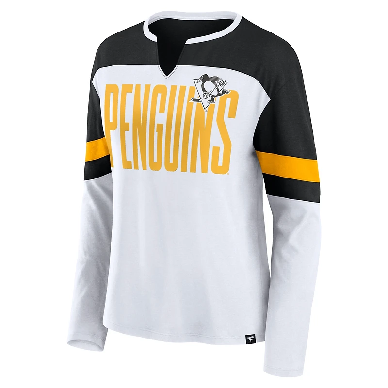 T-shirt à manches longues et col cranté pour femme Fanatics Pittsburgh Penguins Frozen blanc/noir