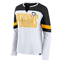T-shirt à manches longues et col cranté pour femme Fanatics Pittsburgh Penguins Frozen blanc/noir