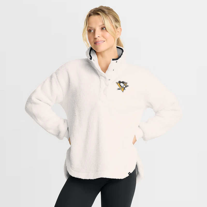 Pull à demi-boutons en sherpa Rush blanc Pittsburgh Penguins pour femme (Fanatics)