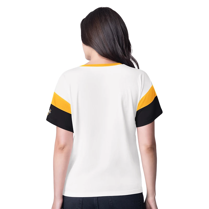 Women's G-III 4Her by Carl Banks White Pittsburgh Penguins Rink Oversized Rhinestone V-Neck T-Shirt