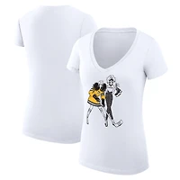 T-shirt de hockey pour femmes G-III 4Her par Carl Banks, blanc, Pittsburgh Penguins, coupe ultra-slim, léger, col en V